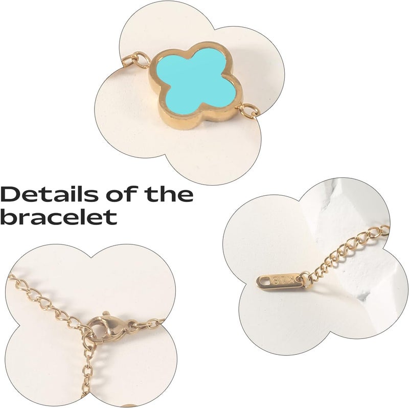 GRBeid double sided 18K Gold Plated Clover Bracelet for Women, Dupe Four Leaf Flower Lucky Chain Bangle, Cute Jewelry Gift for Her Mom Wife - Image 4